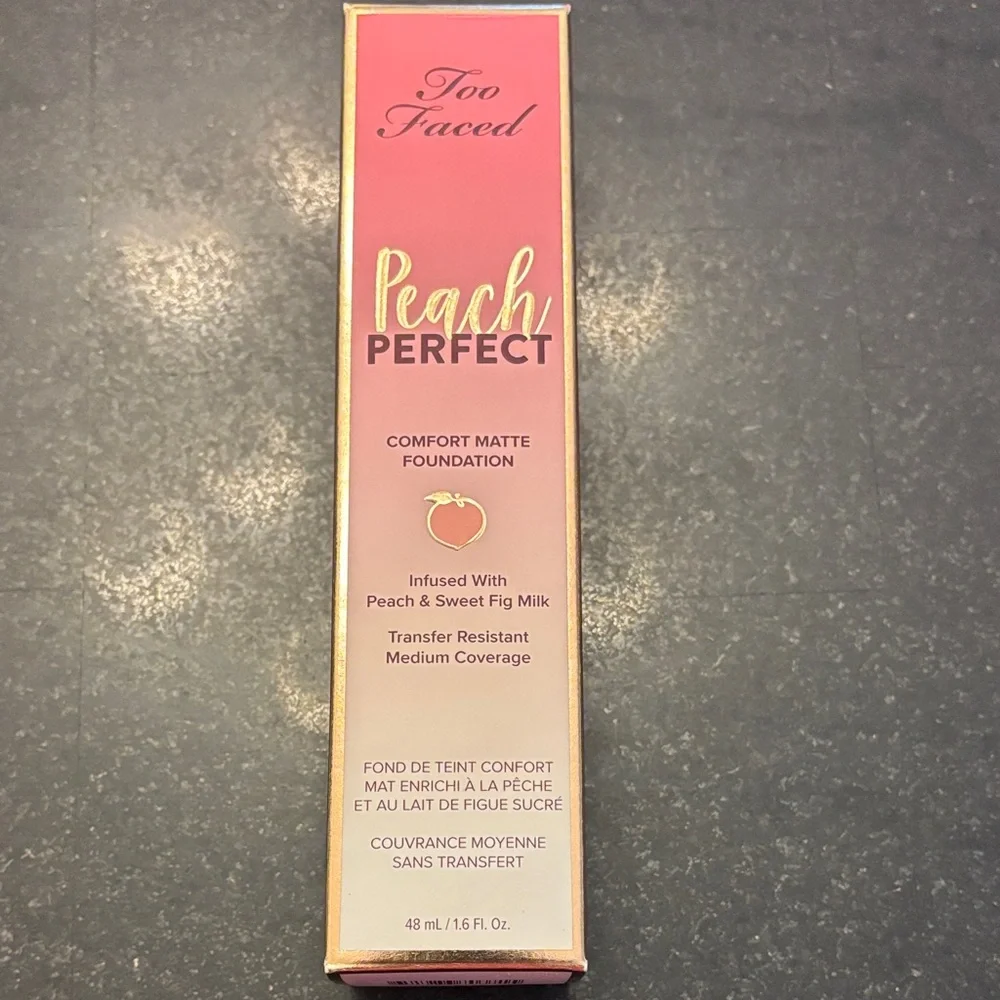 Too Faced Peach Perfect Comfort Matte Foundation in seashell
